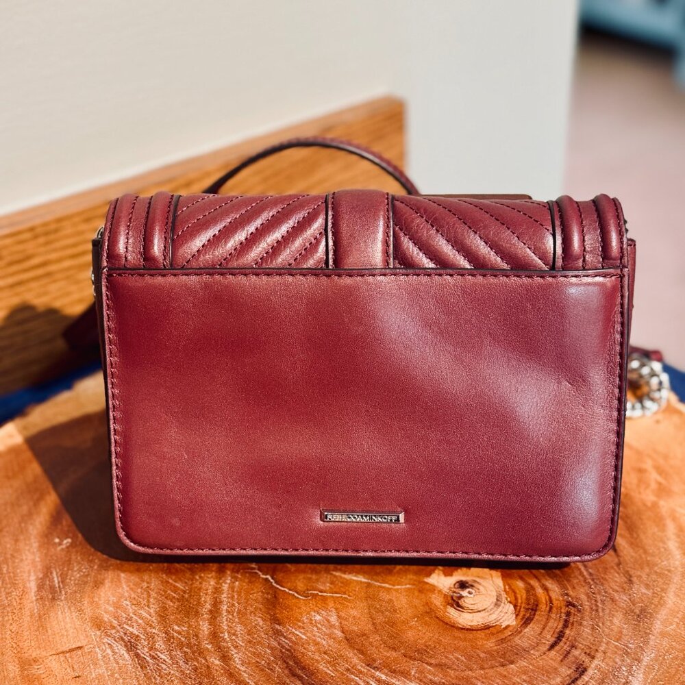Rebecca Minkoff Red Burgundy Love Crossbody Bag Chevron Leather - Like New - Picture 6 of 11